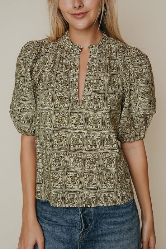 Alix Blouse Olive Tile