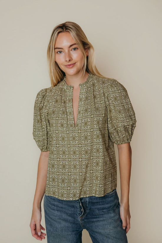 Alix Blouse Olive Tile