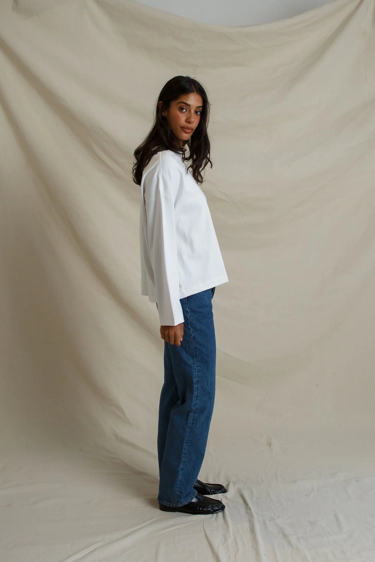 Heavy Jersey Drop Shoulder Crew Neck Pullover White