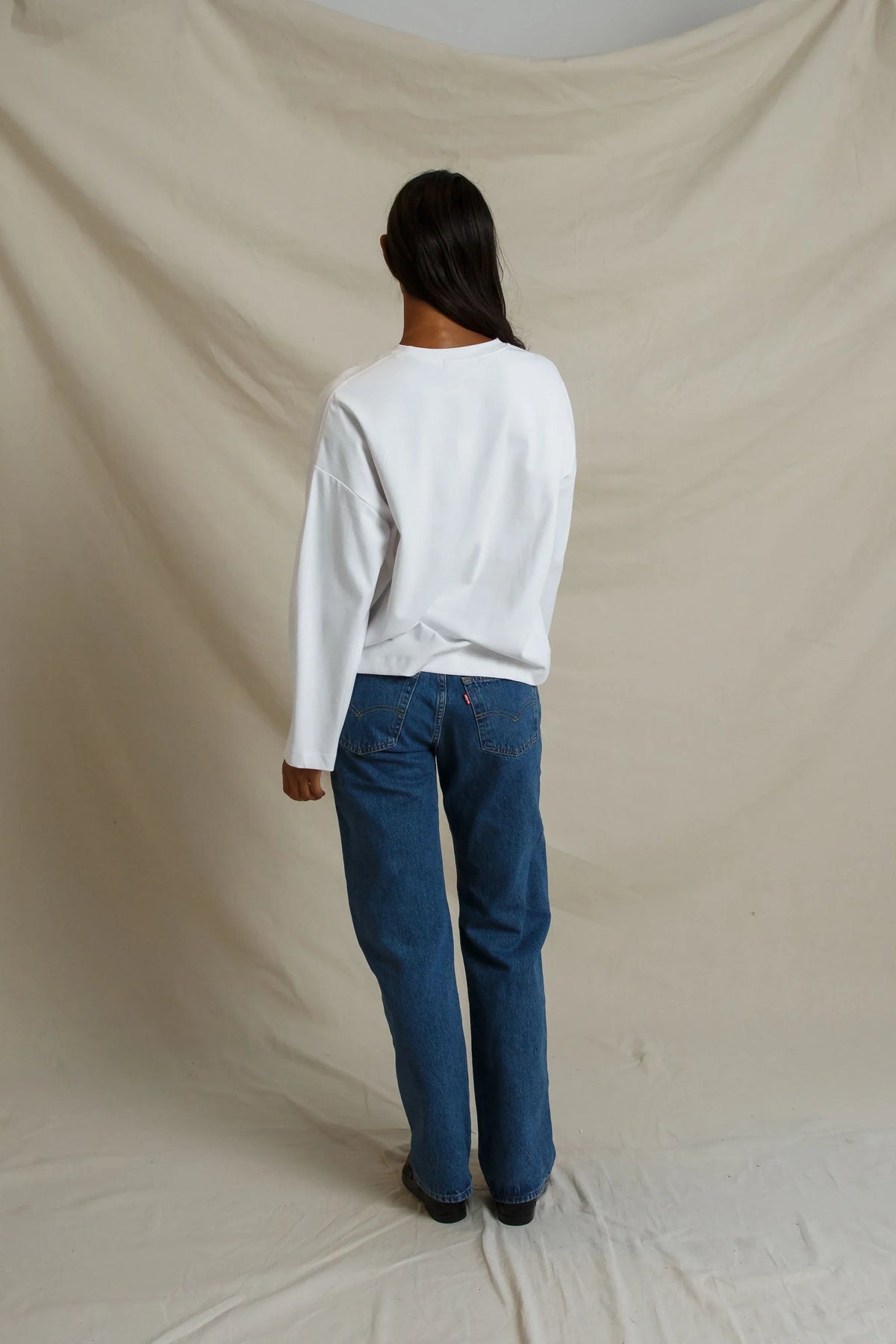 Heavy Jersey Drop Shoulder Crew Neck Pullover White