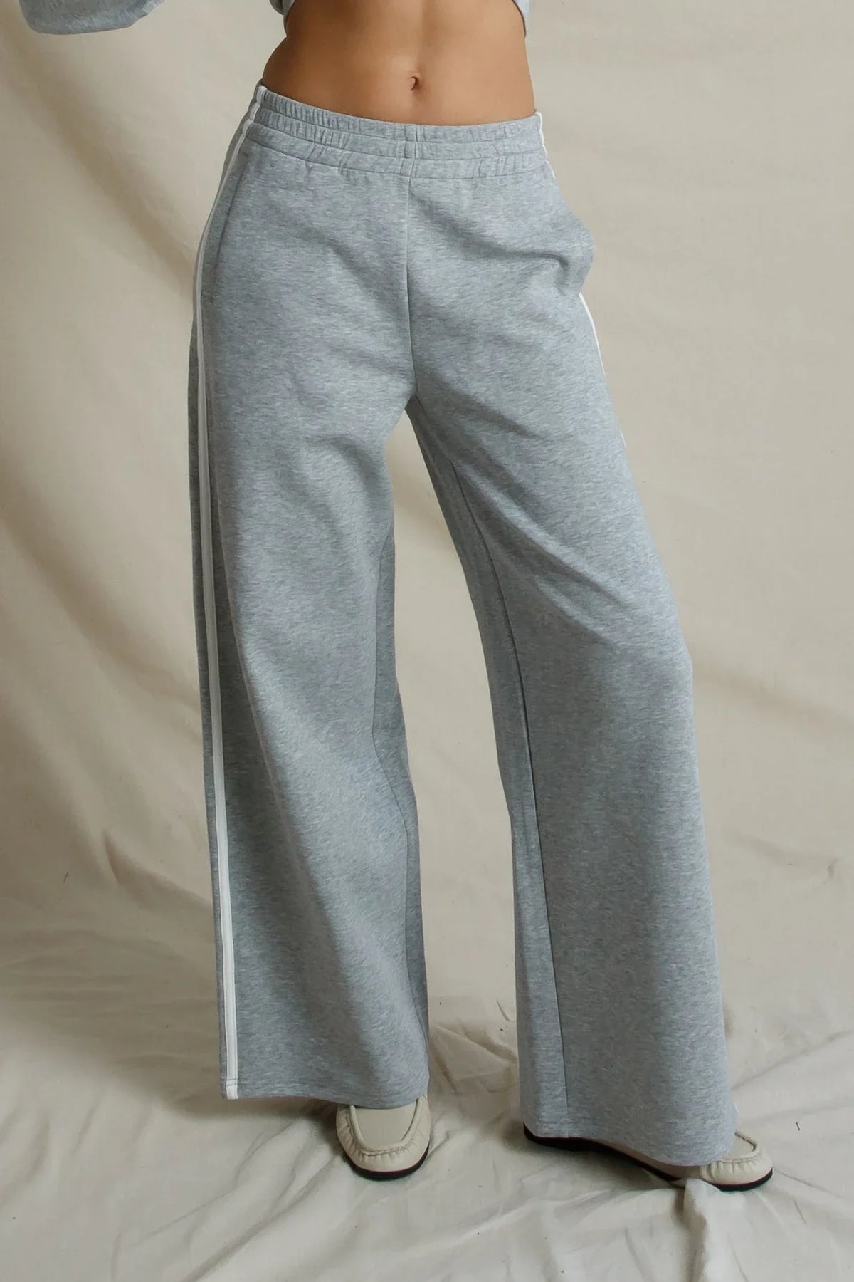 Pureform Wide Leg Pant with Stripe Heather Grey