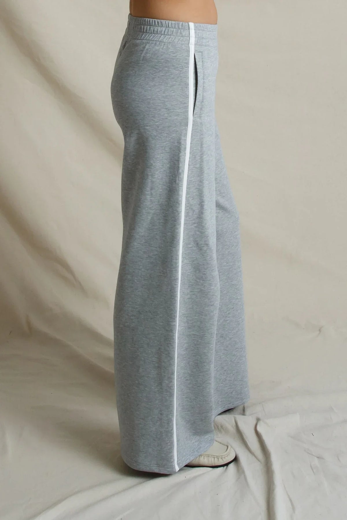 Pureform Wide Leg Pant with Stripe Heather Grey