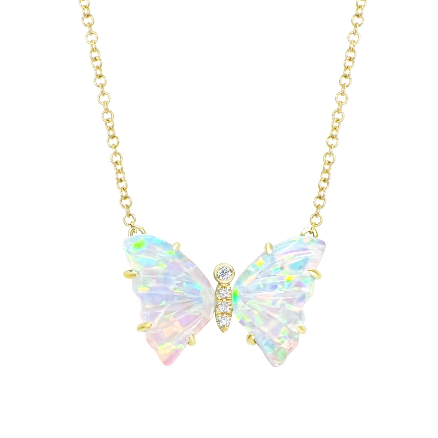 Opal Butterfly Necklace with Diamonds