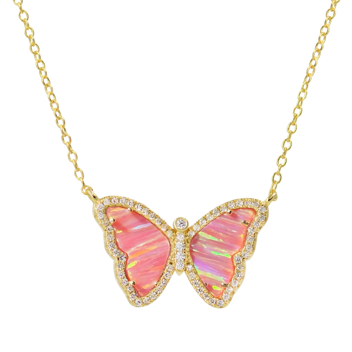 Coral Opal Butterfly Necklace with Stripes