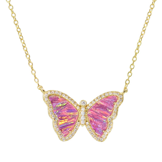 Pink Opal Butterfly Necklace with Stripes