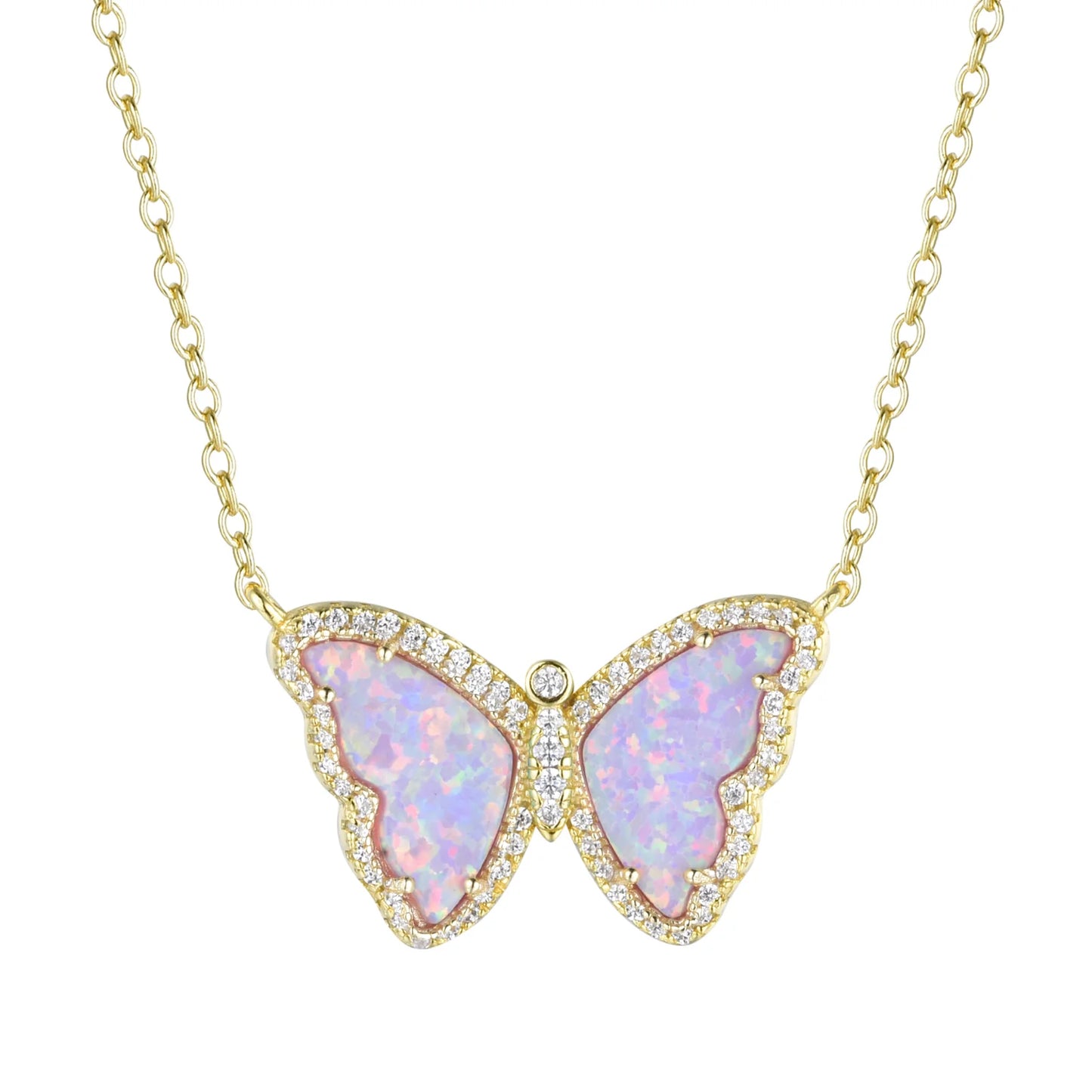 Lavender Opal Butterfly Necklace with Crystals