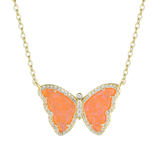 Orange Opal Butterfly Necklace with Crystals