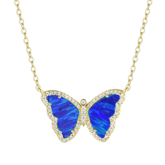 Indigo Opal Butterfly Necklace with Stripes