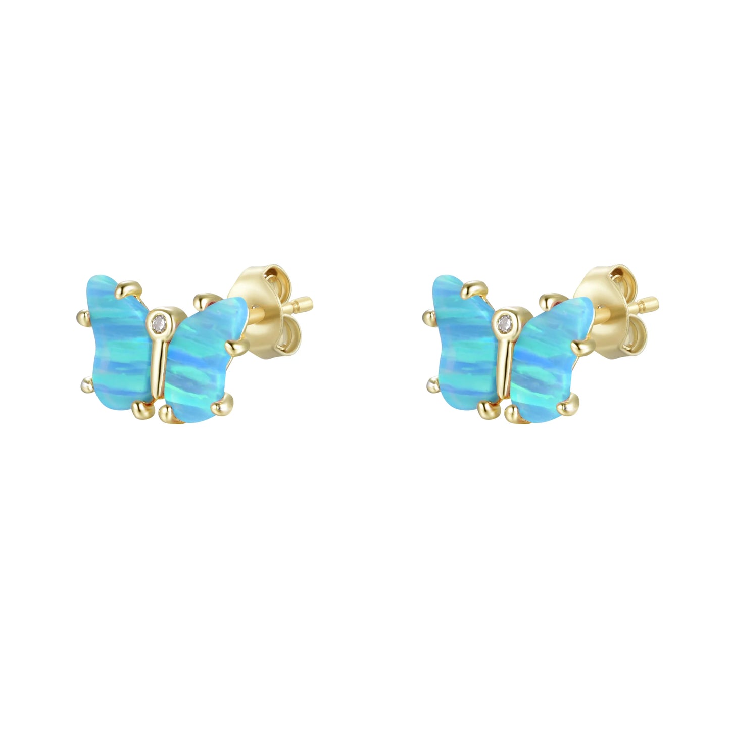 Blue Green Opal Butterfly Studs