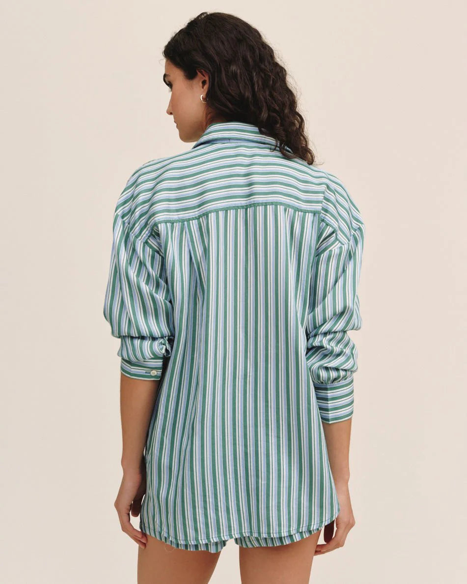 Oversized Button Down Emerald Surf Stripe