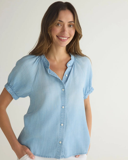 Puff Sleeve Raglan Shirt Light Riviera Wash