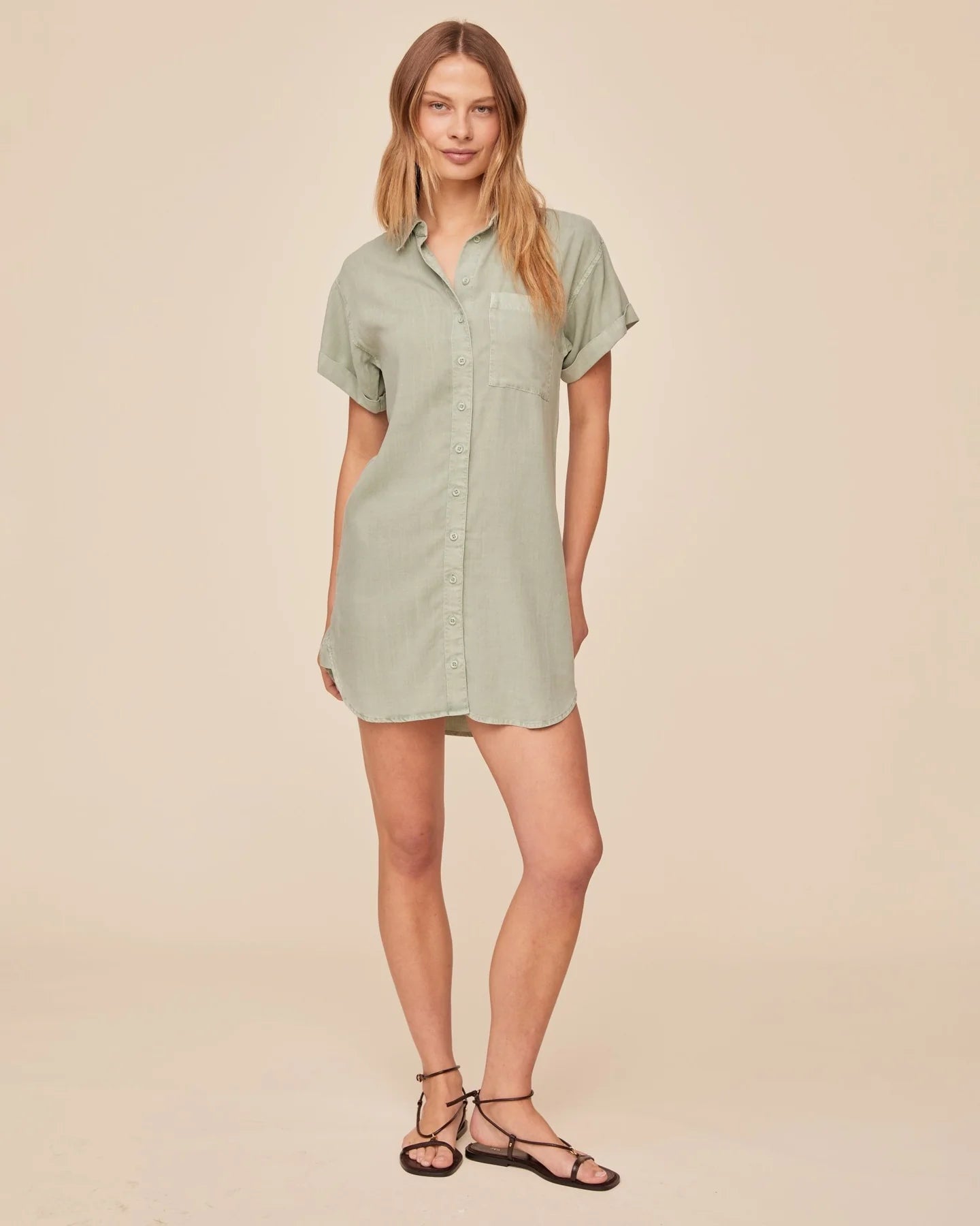 Roll Sleeve Pocket Shirt Dress Oasis Green