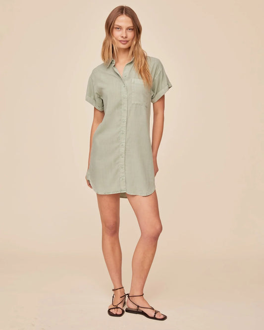 Roll Sleeve Pocket Shirt Dress Oasis Green
