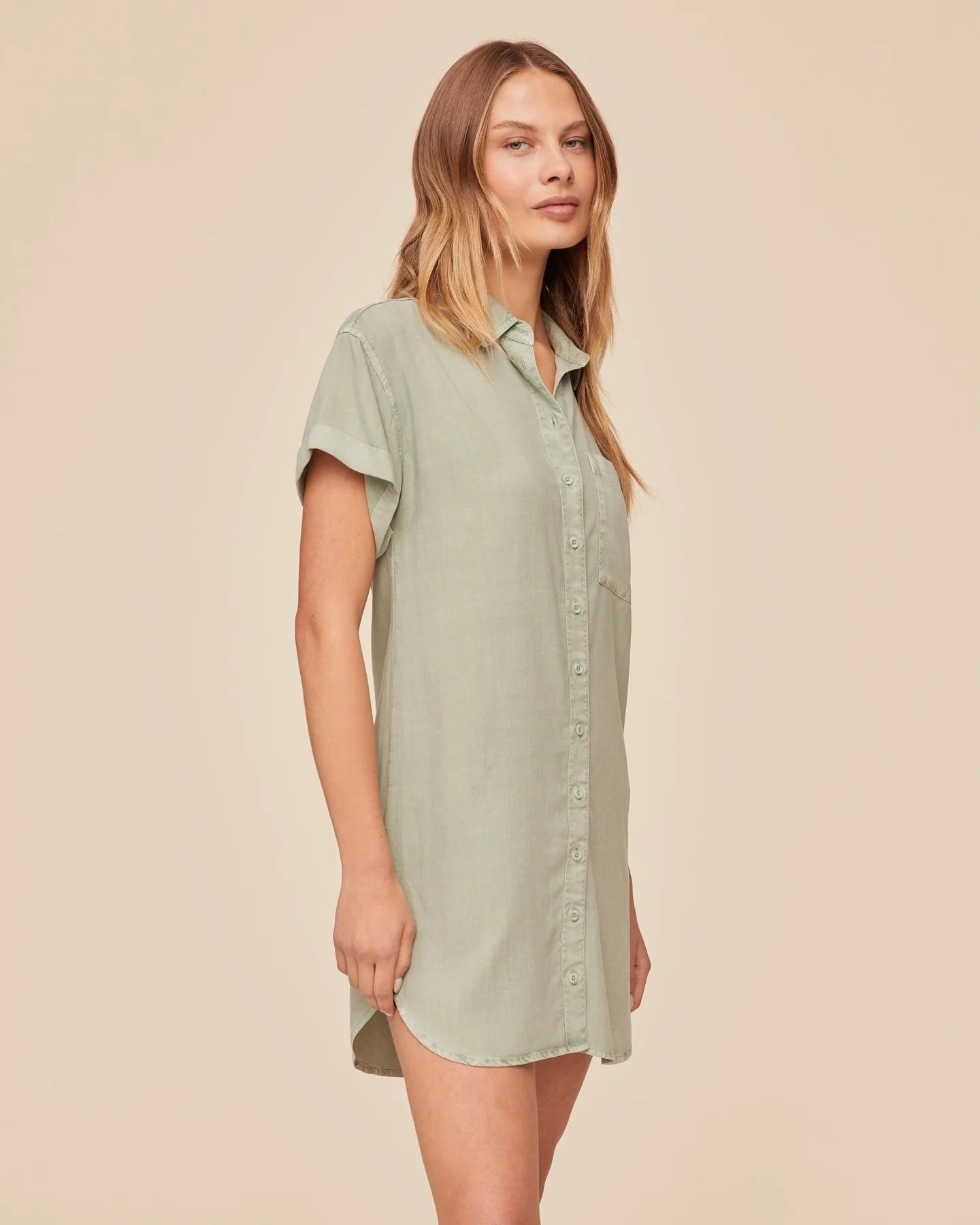 Roll Sleeve Pocket Shirt Dress Oasis Green