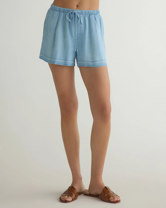 Ruffle Waist Short With Release Hem Light Riviera Wash