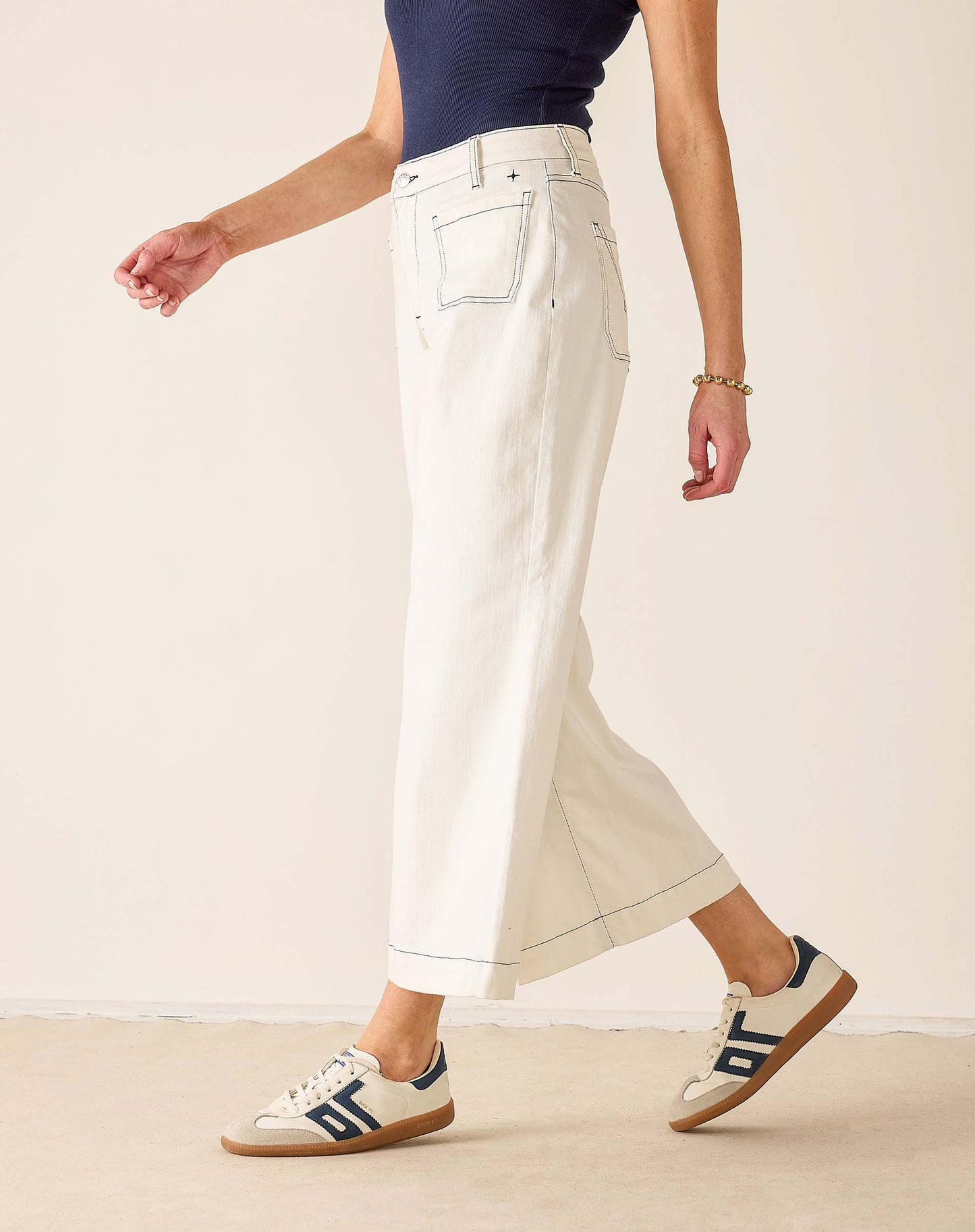 Sailor Cropped Wide Leg Jeans White Sails & Navy Stitch