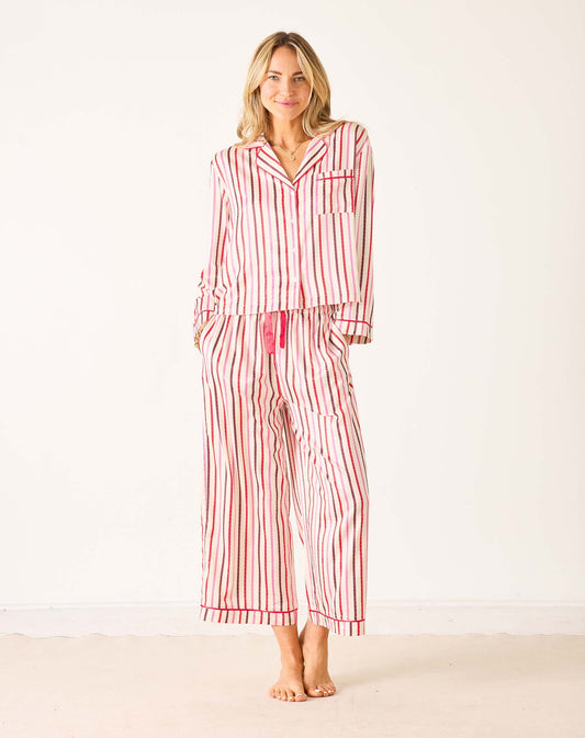 Satin Sailor Pajama Set Multi Carousel Stripe