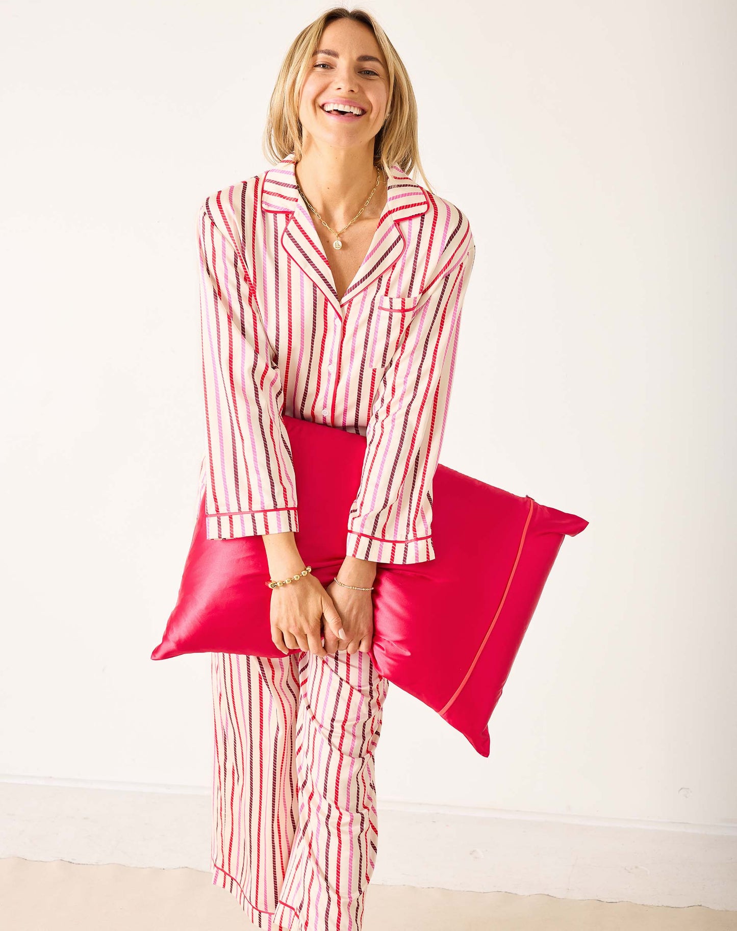 Satin Sailor Pajama Set Multi Carousel Stripe