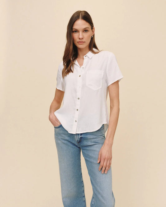 Short Sleeve Pocket Button Down White