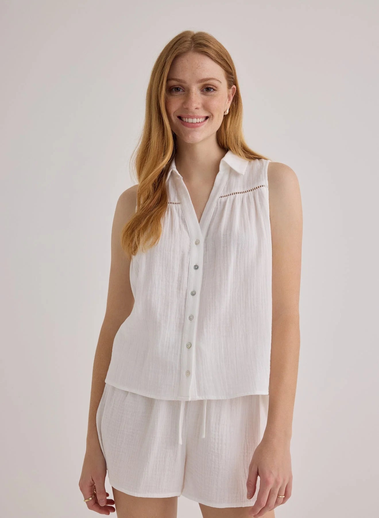 Sleeveless Ladder Trim Shirt