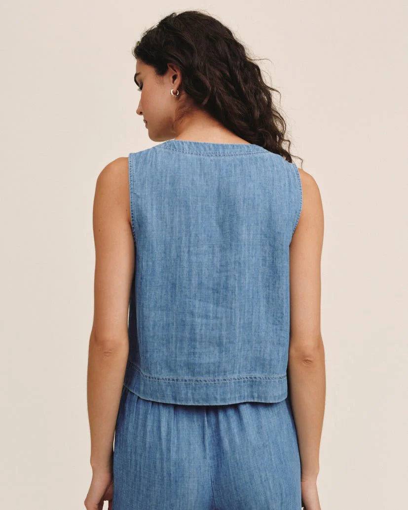 Sleeveless Placket Pullover Island Blue Wash