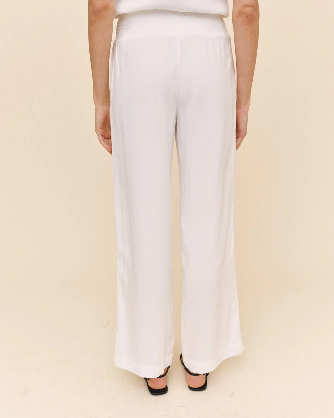 Smocked Waist Wide Leg Pant White