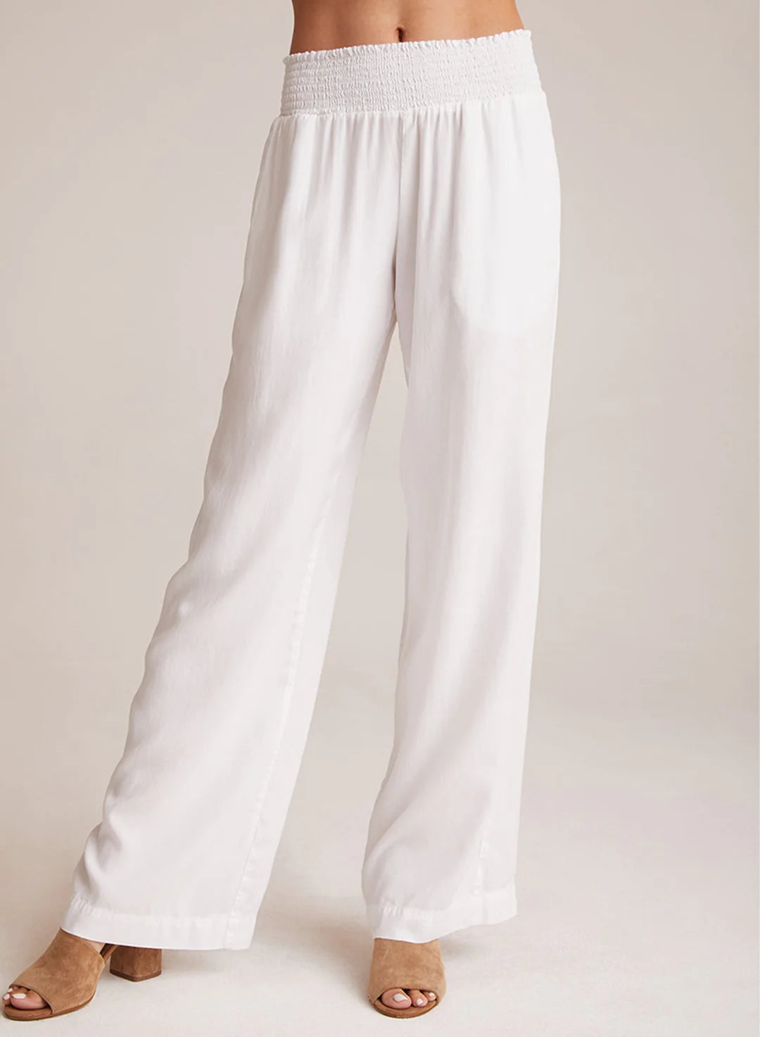 Smocked Waist Wide Leg Pant White