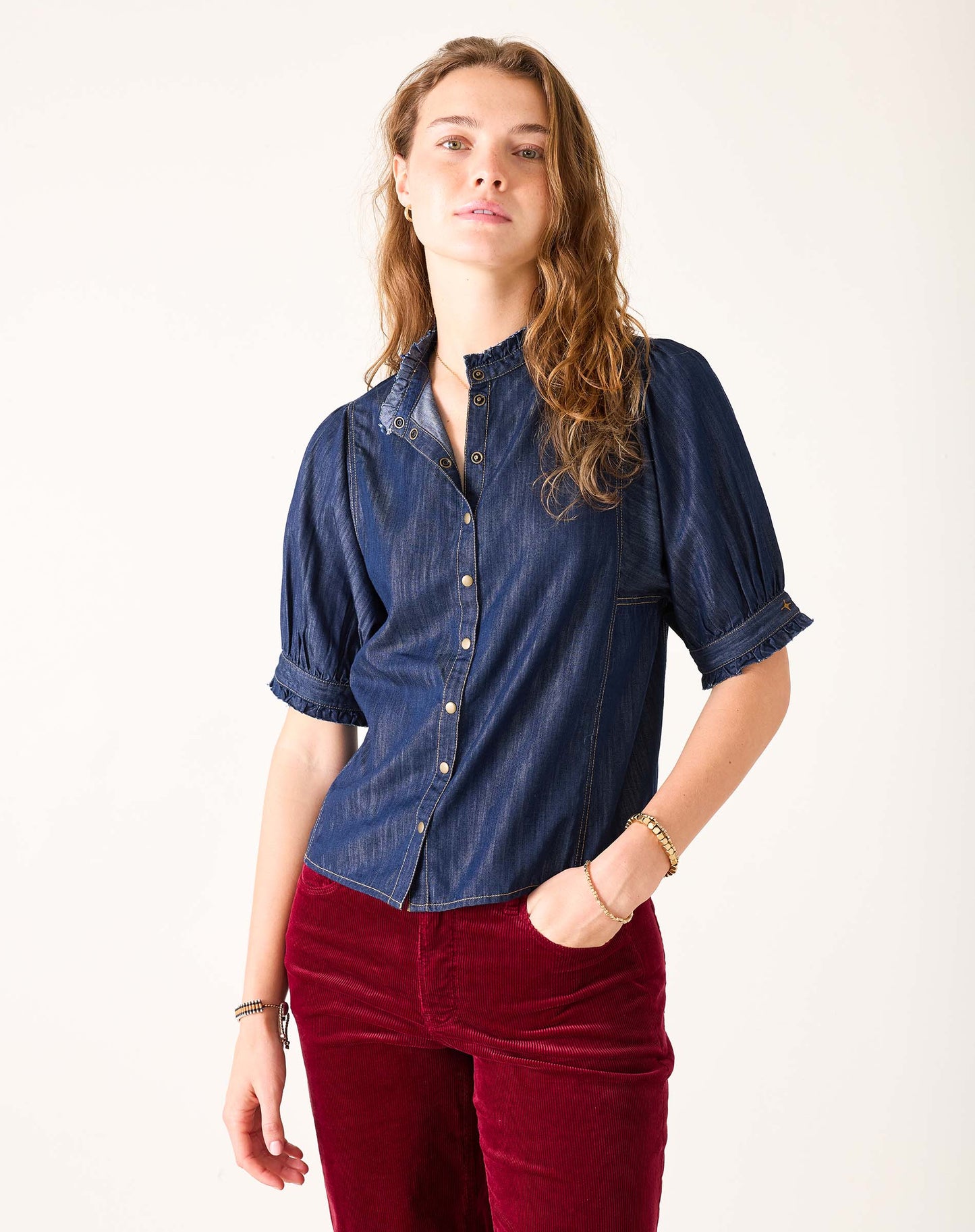 Sweet Clementine Button Up Top Night Rain