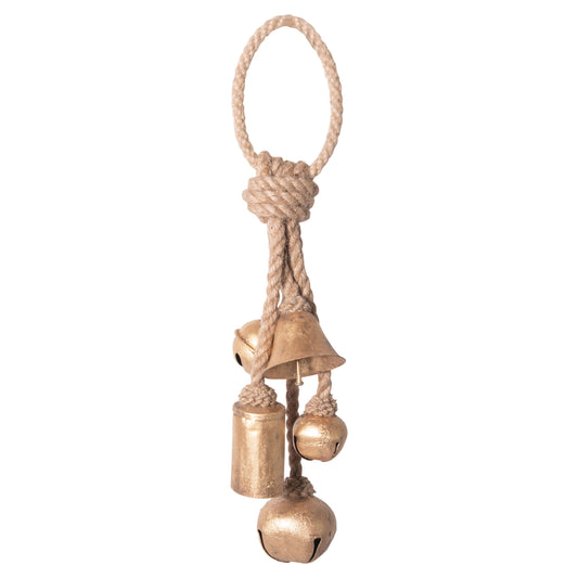 13"H Metal Bells on Jute Hanger Gold Finish