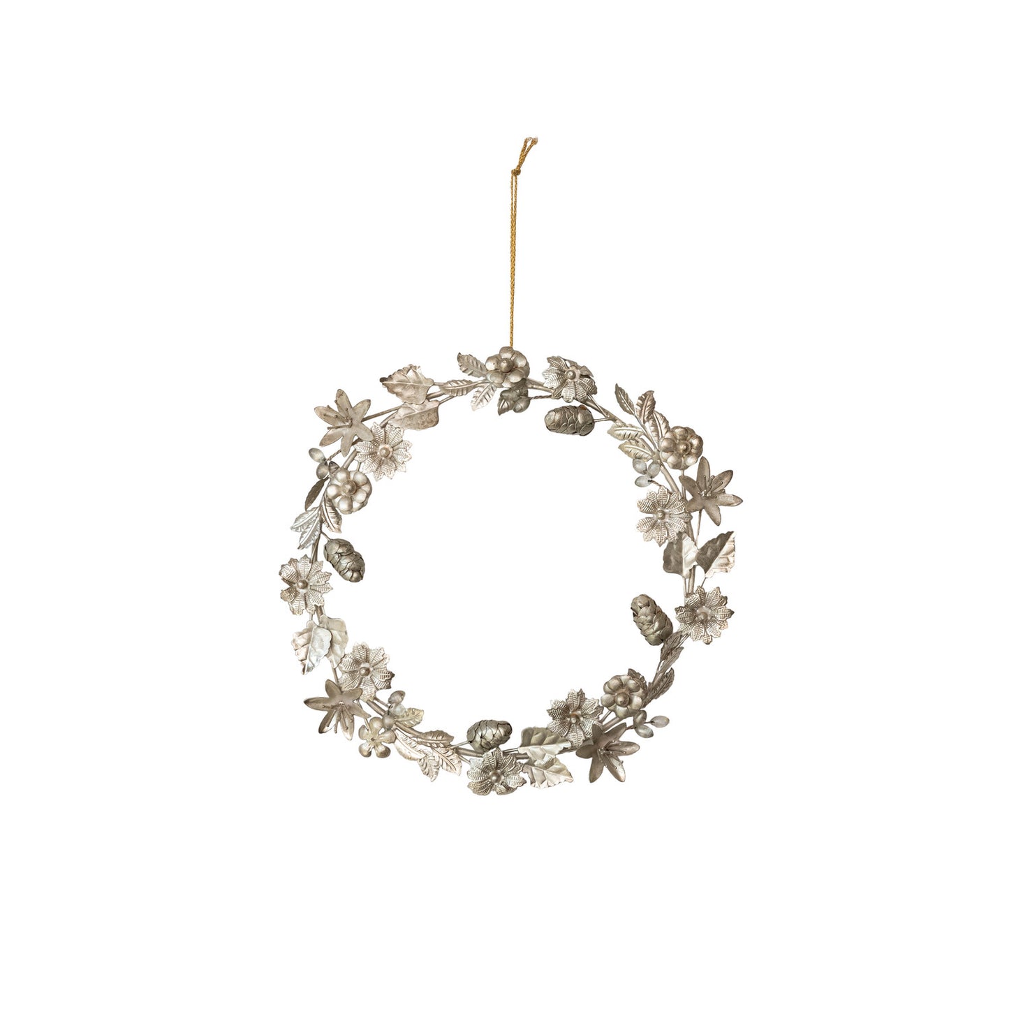 12-1/2"Rd Metal Leaves, Flowers & Acorns Wreath