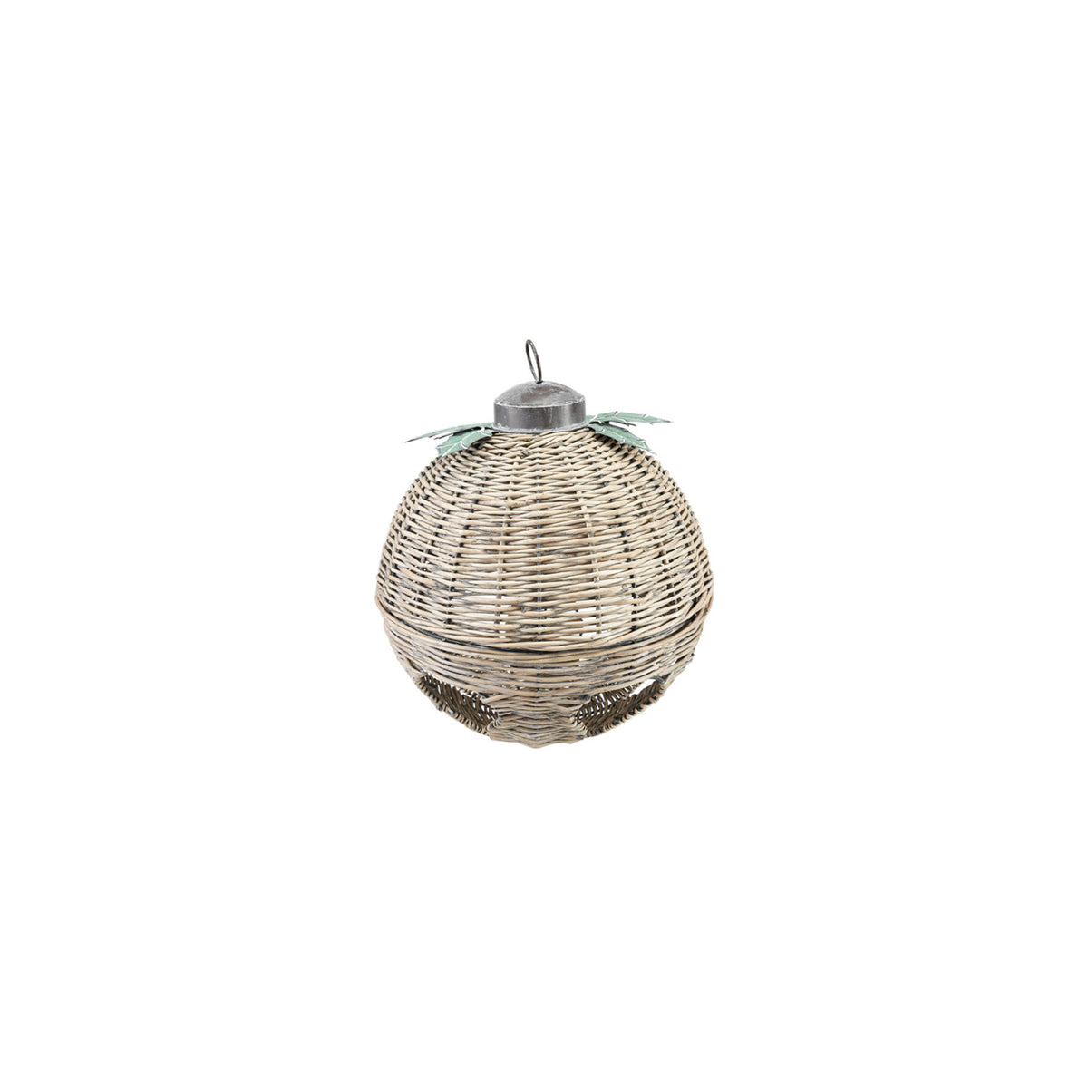 Oversized Hand-Woven Rattan Bell with Metal Leaves, Natural
