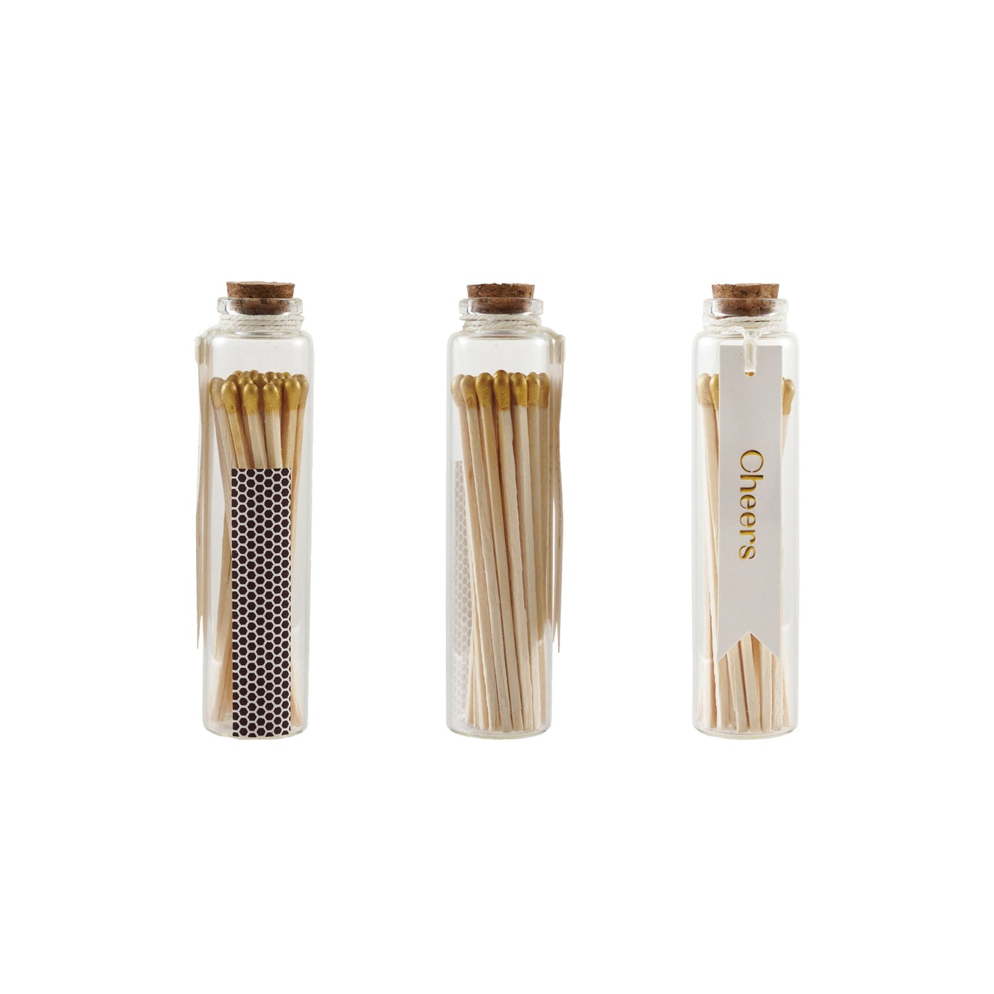 Glass Bottle Holder With Cork Safety Matches Striker Cheers Label