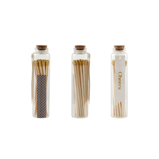 Glass Bottle Holder With Cork Safety Matches Striker Cheers Label