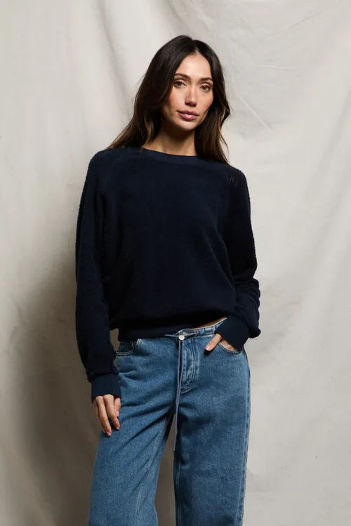 Reverse Fleece LS Shrunken Crew Navy